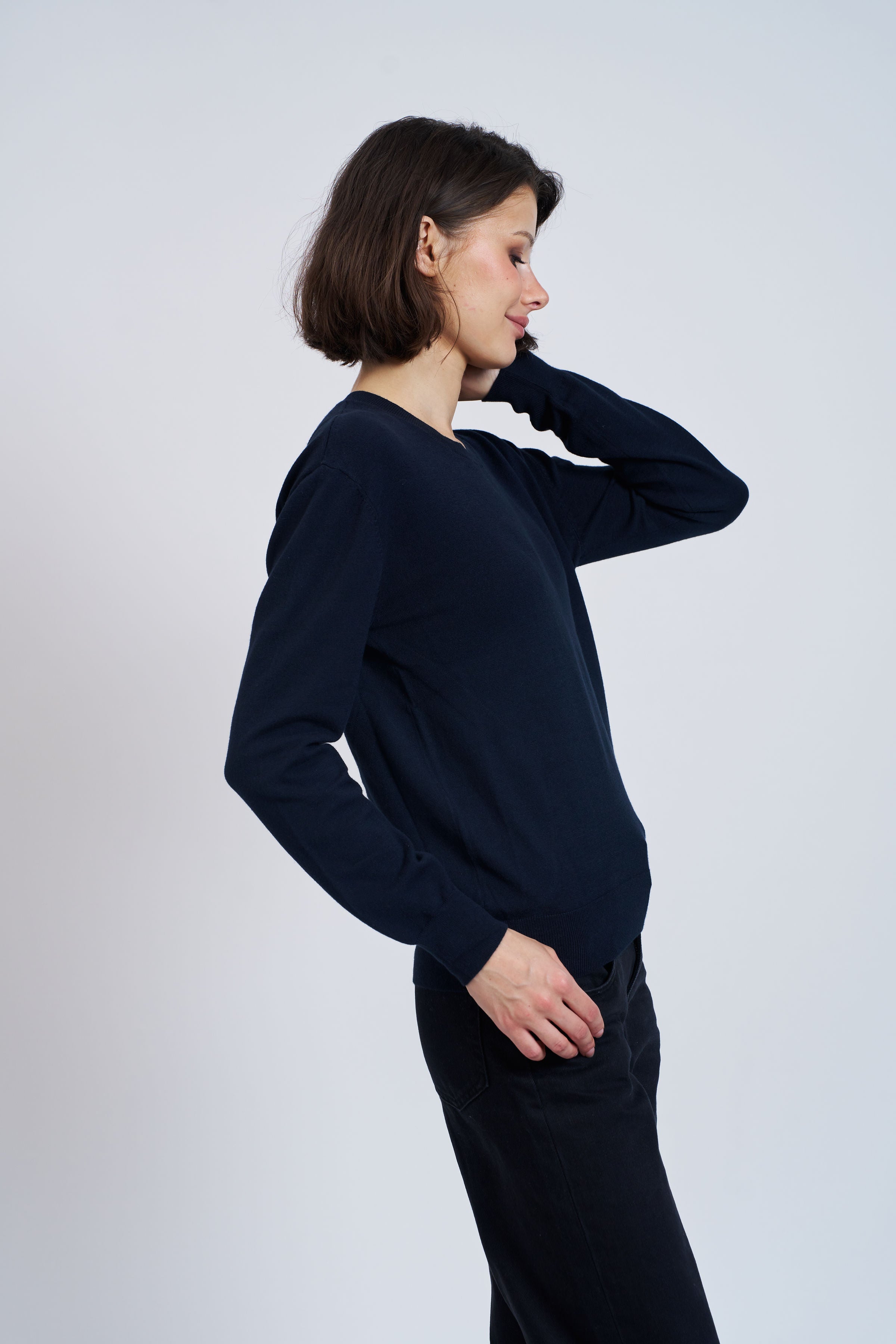 Organic Cotton Knit Long Sleeve Crewneck in Marine