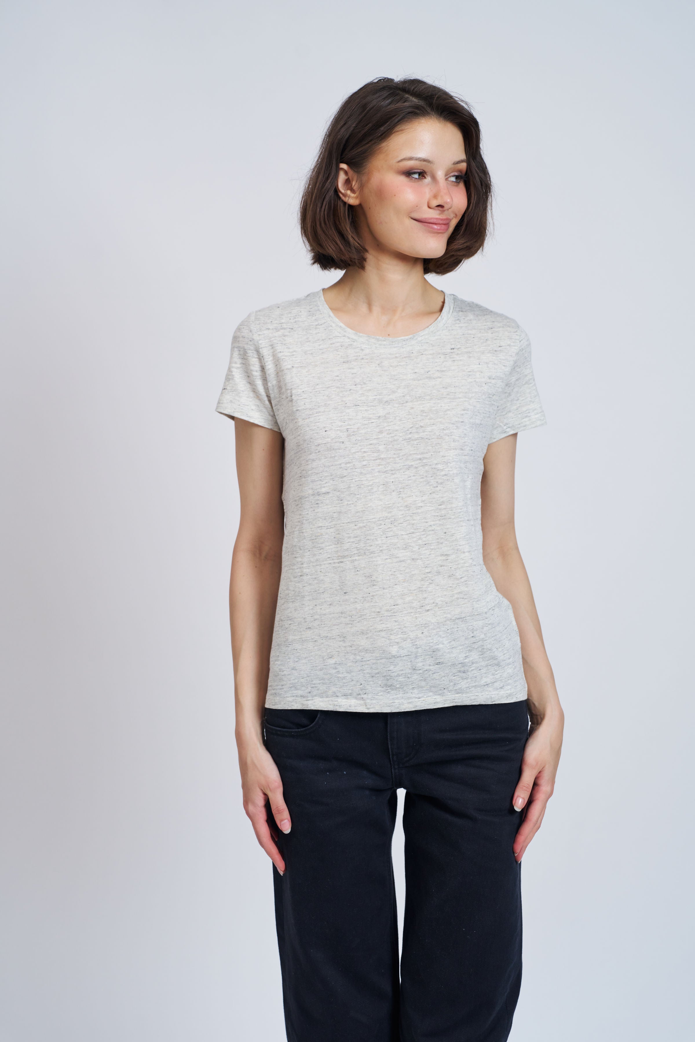 Majestic Linen Short Sleeve Crew Tee in Carrare