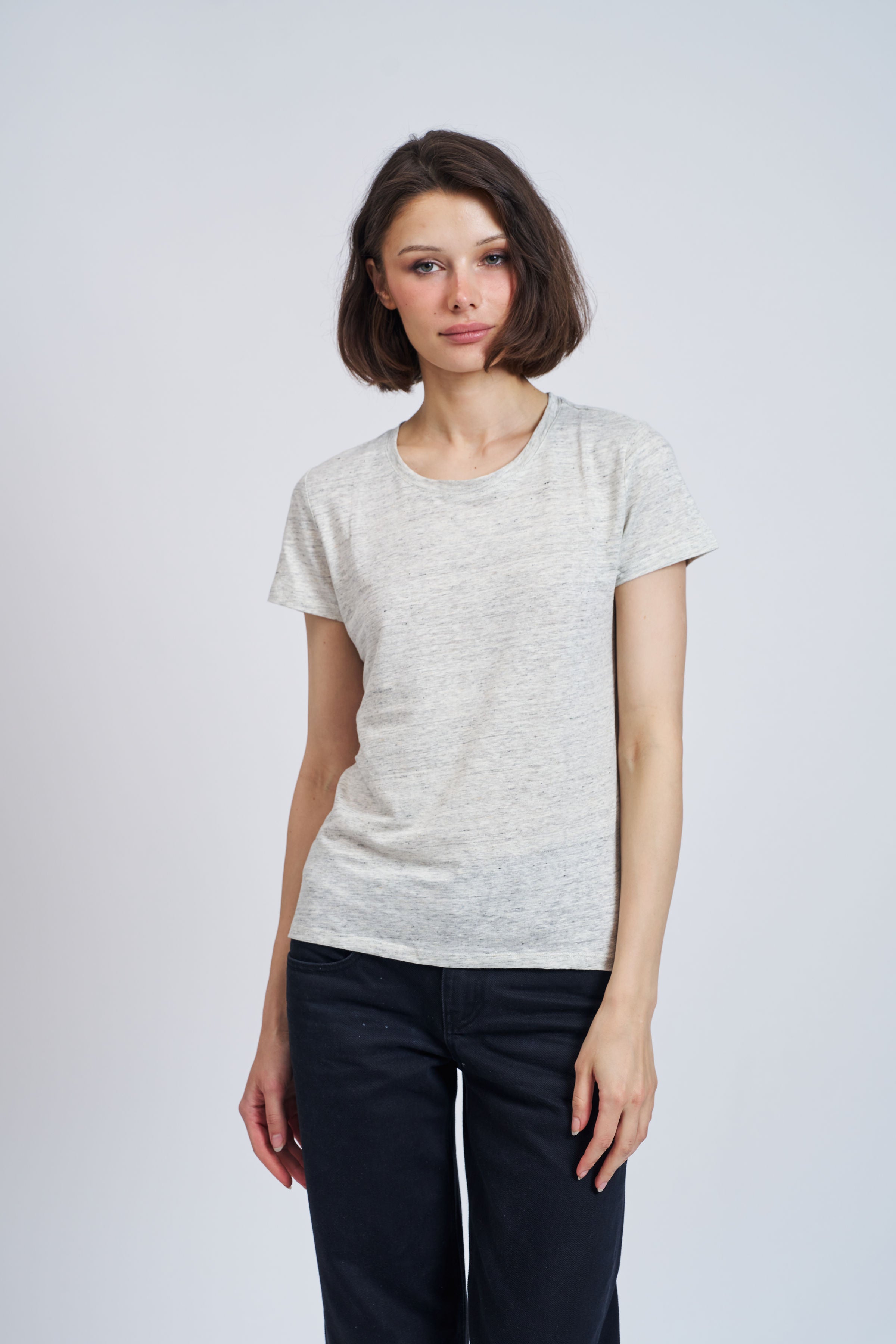 Majestic Linen Short Sleeve Crew Tee in Carrare