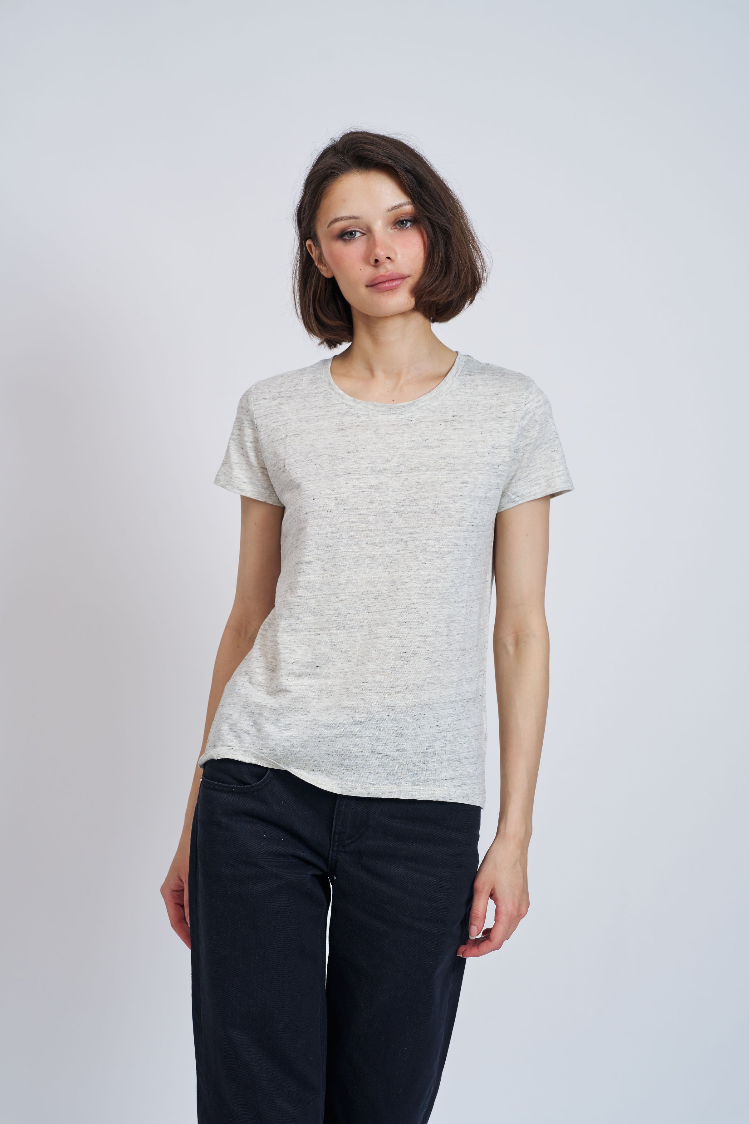 Majestic Linen Short Sleeve Crew Tee in Carrare