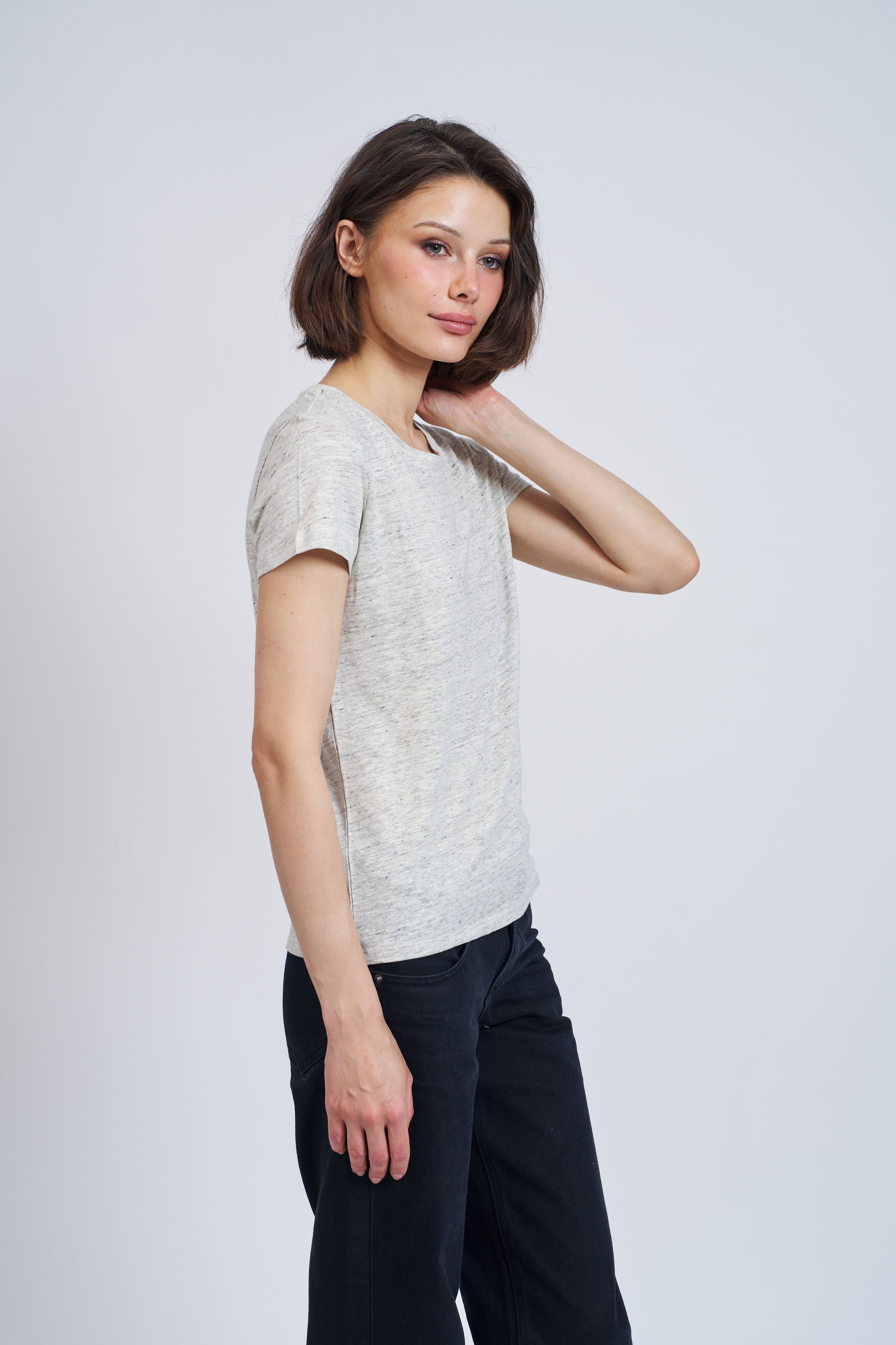 Majestic Linen Short Sleeve Crew Tee in Carrare