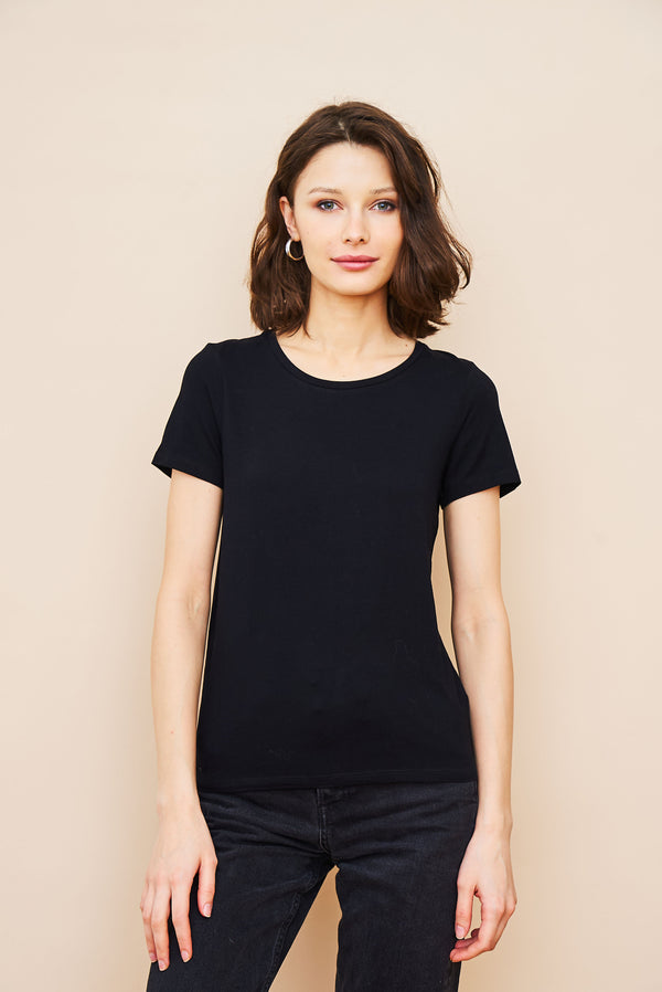 Soft Touch Short Sleeve Semi Relaxed Crewneck in Noir