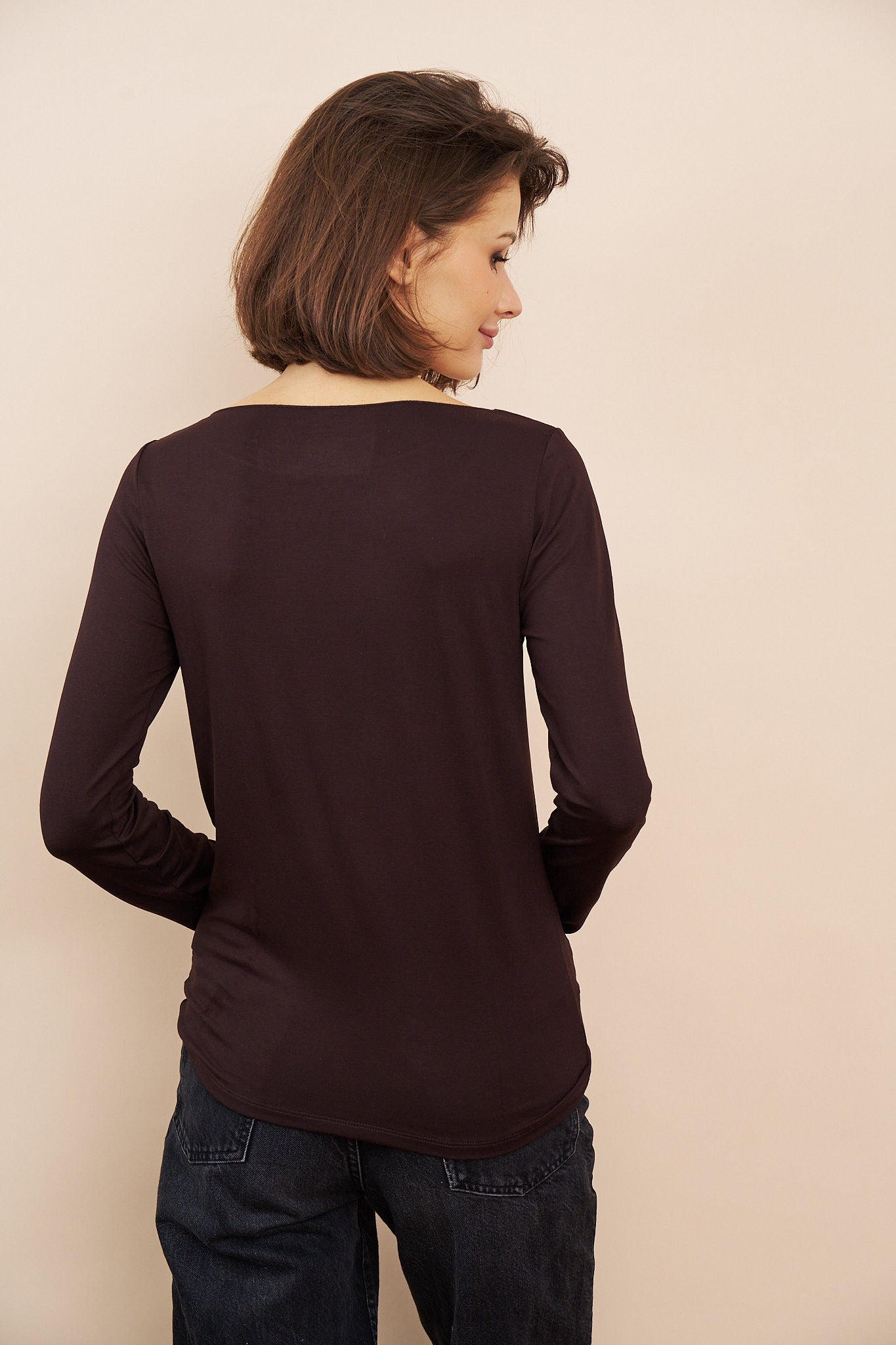 Majestic Soft Touch Long Sleeve Boatneck in Coffee