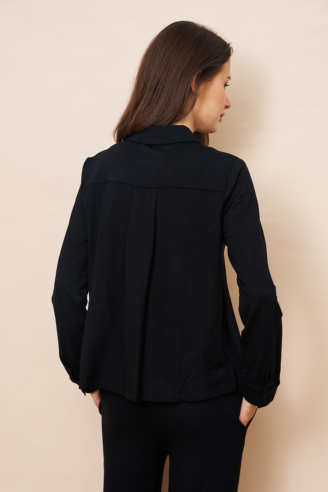 Majestic French Terry Long Sleeve Relaxed Shirt in Noir