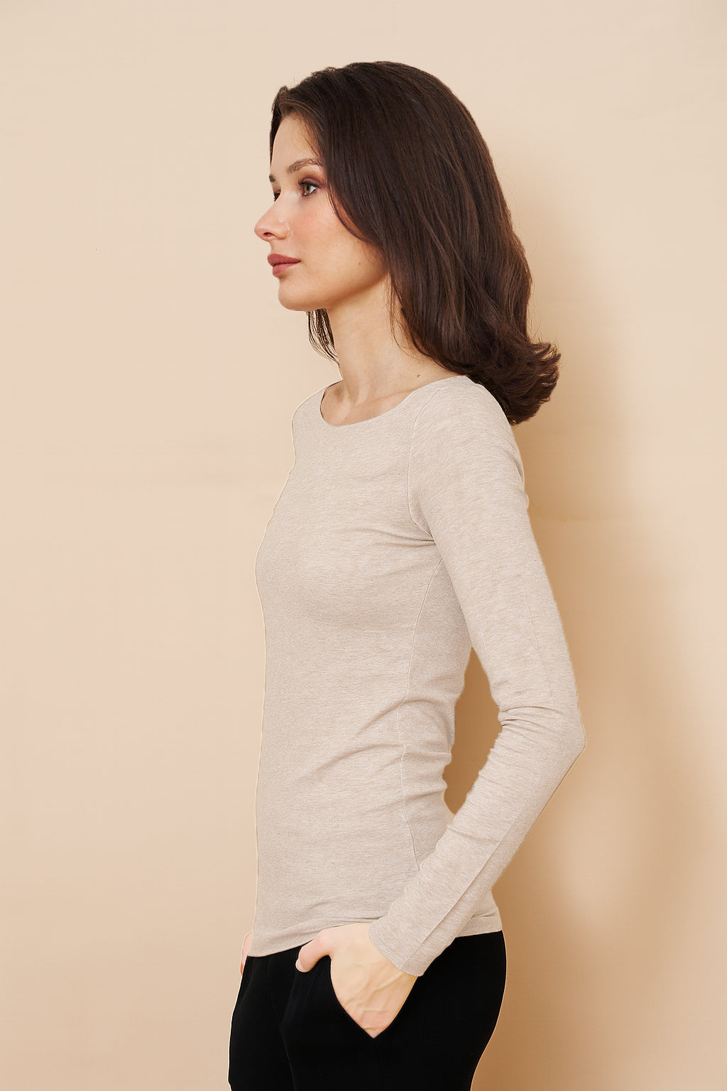 Majestic Soft Touch Long Sleeve Boatneck in Ecru Chine