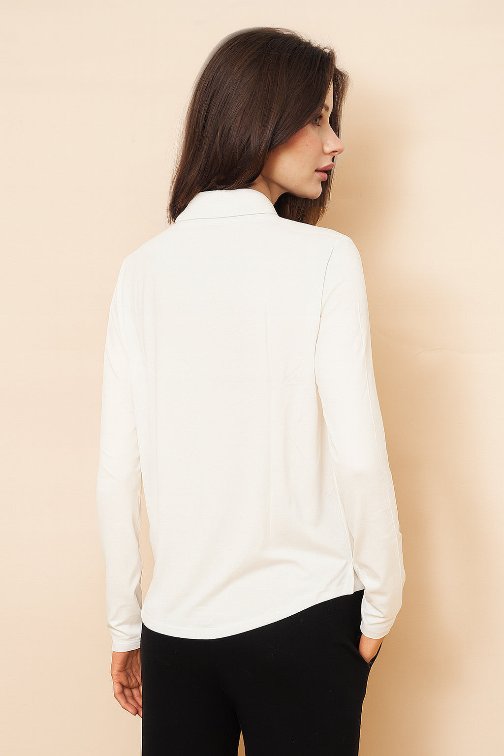 Majestic Soft Touch Semi Relaxed Button Down Long Sleeve in White
