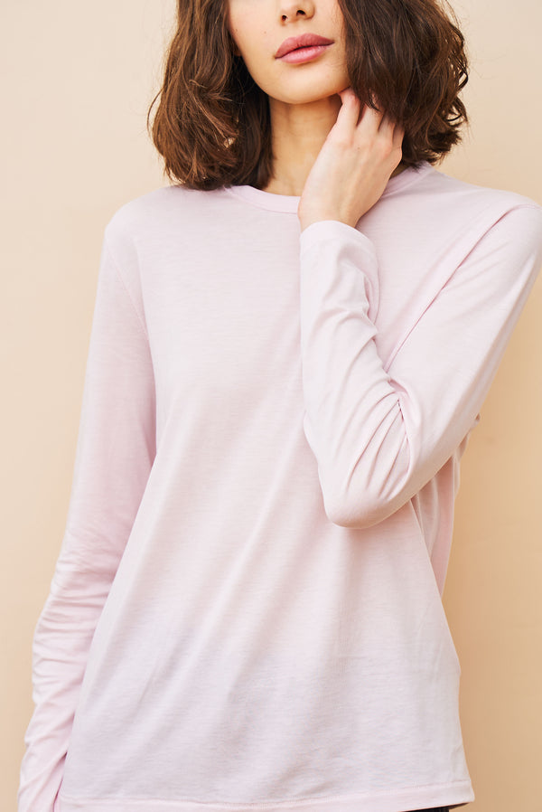 Lyocell Cotton Long Sleeve Semi Relaxed Crewneck in Petale