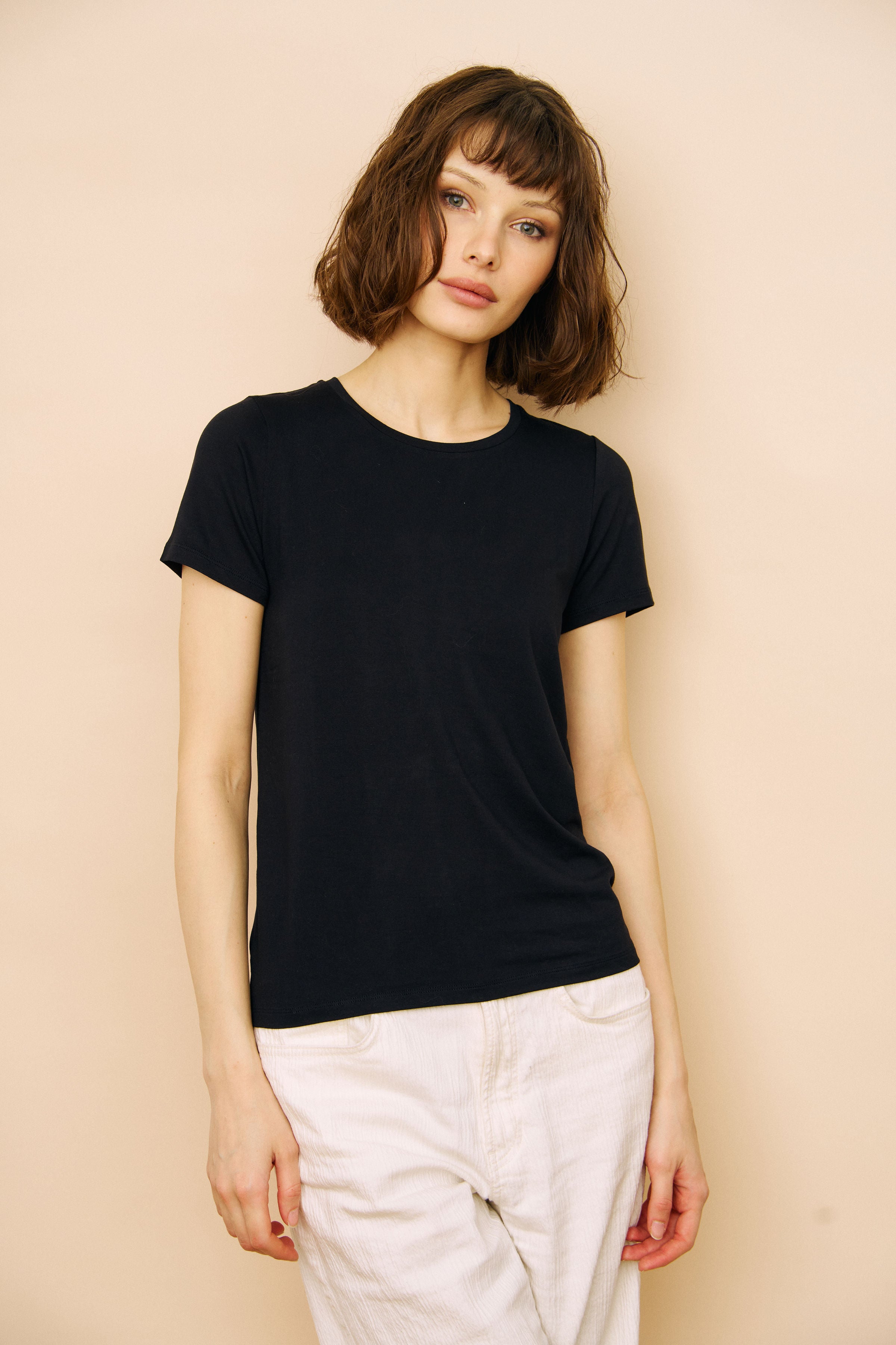 Soft Touch Short Sleeve Semi Relaxed Crewneck in Marine