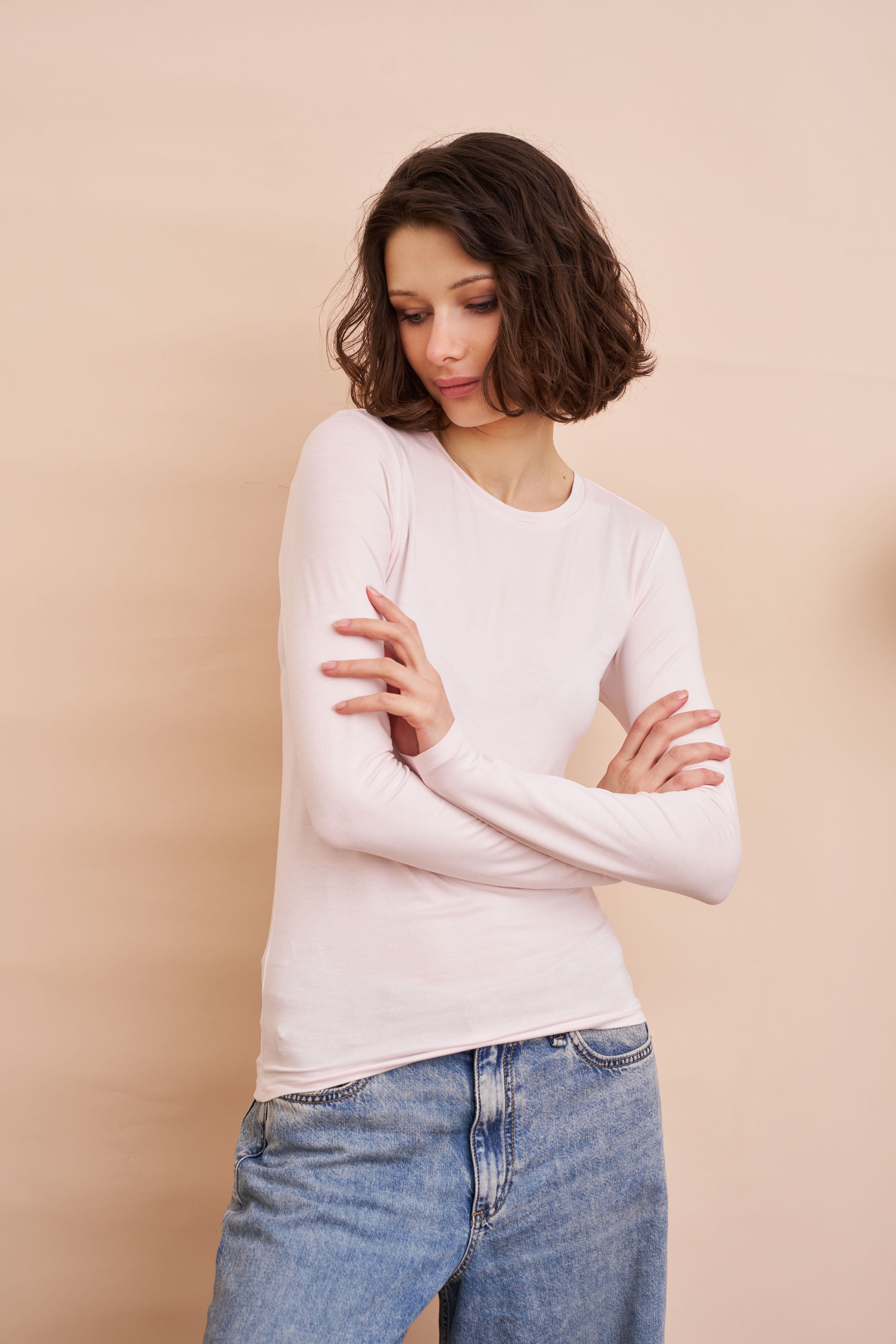 Majestic Long Sleeve Soft Touch Viscose Crewneck in Eau de Rose