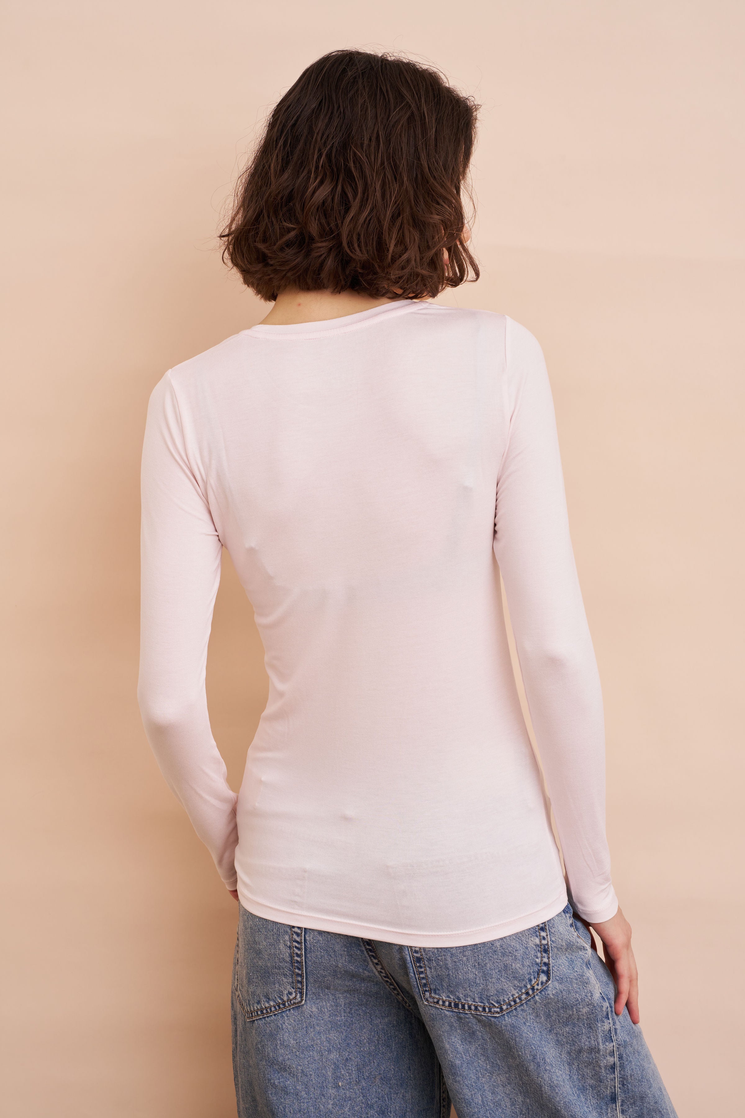 Majestic Long Sleeve Soft Touch Viscose Crewneck in Eau de Rose