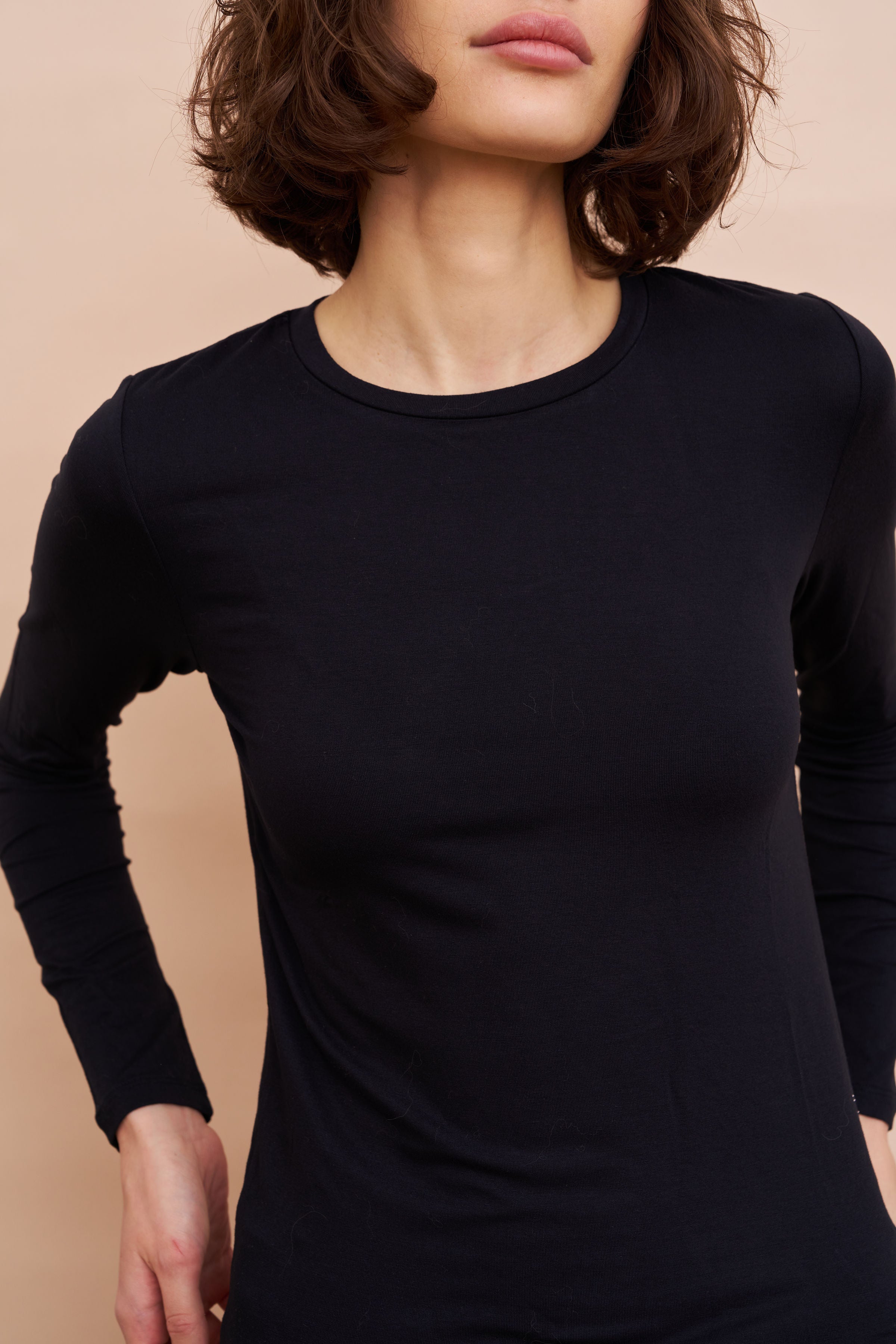 Majestic Long Sleeve Soft Touch Viscose Crewneck in Marine