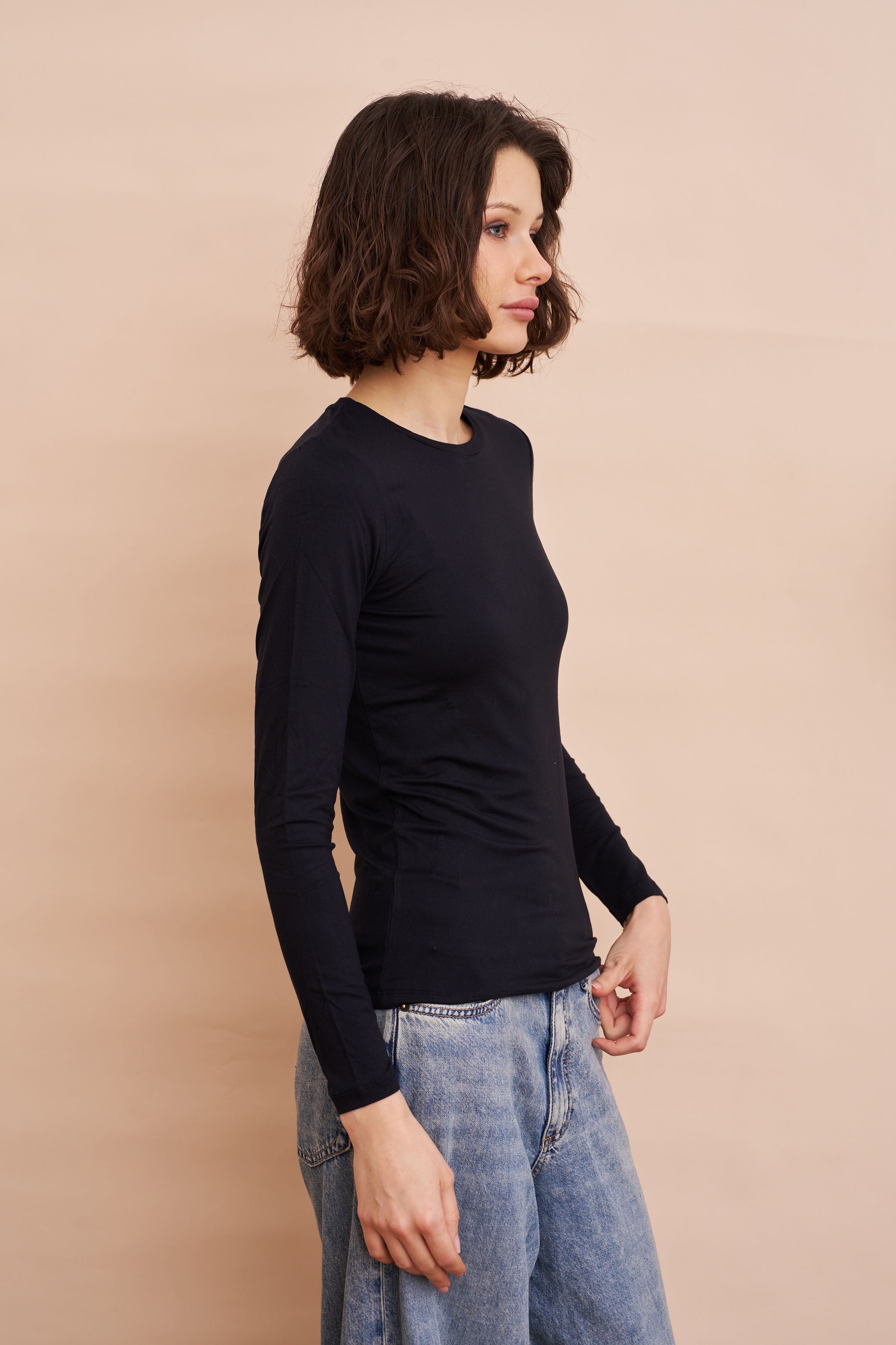Majestic Long Sleeve Soft Touch Viscose Crewneck in Marine