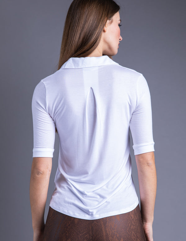 Majestic 3/4 Sleeve Viscose Relaxed Button Down Shirt in Blanc/white