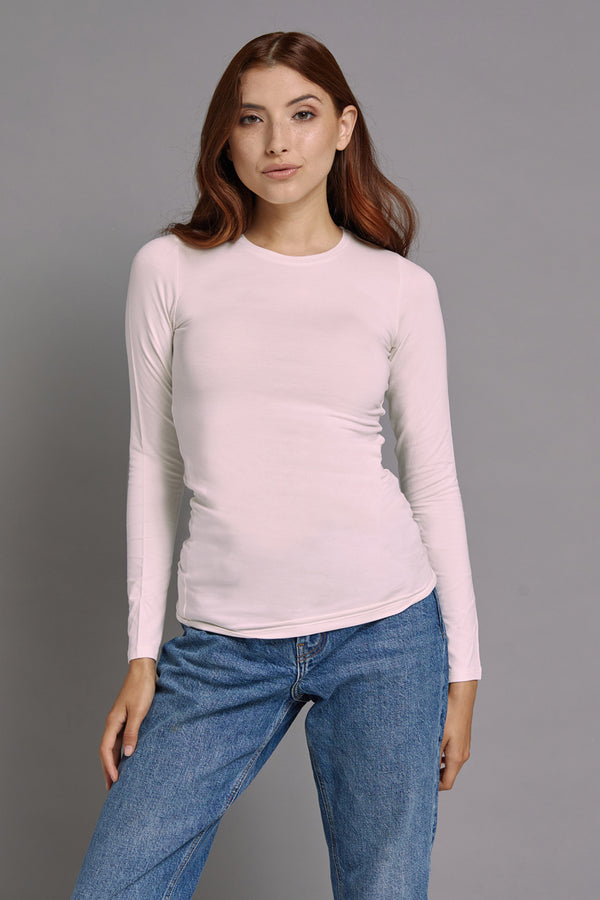 Majestic Long Sleeve Soft Touch Viscose Crewneck in Petale