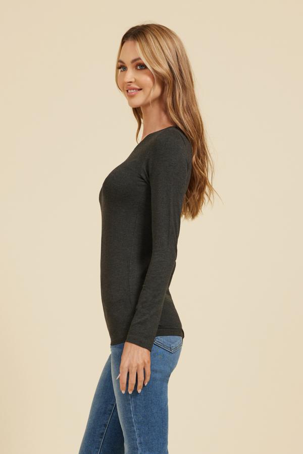 Majestic Long Sleeve Soft Touch  Viscose Crewneck in Anthracite