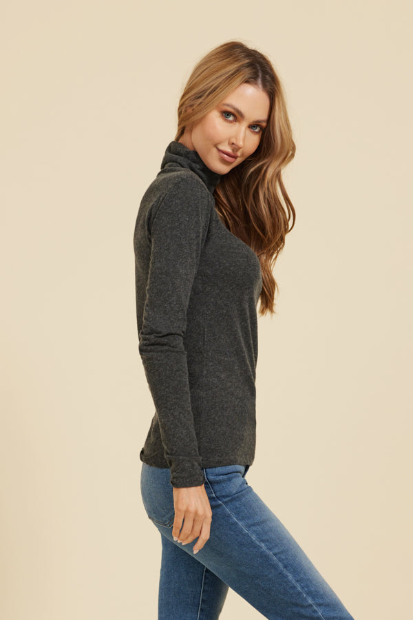 Majestic Long Sleeve Cotton/Cashmere Turtleneck in Anthracite