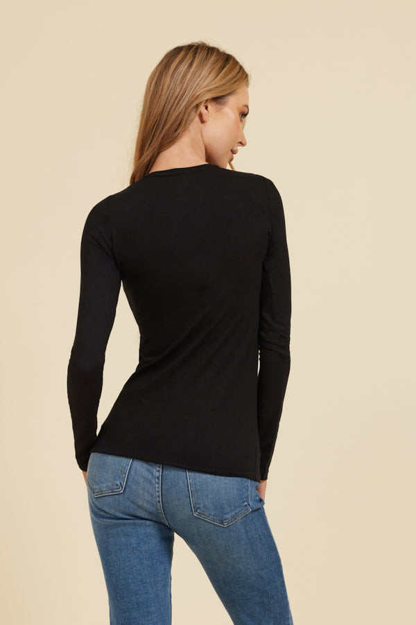 Majestic Long Sleeve Soft Touch  Viscose Crewneck in Noir