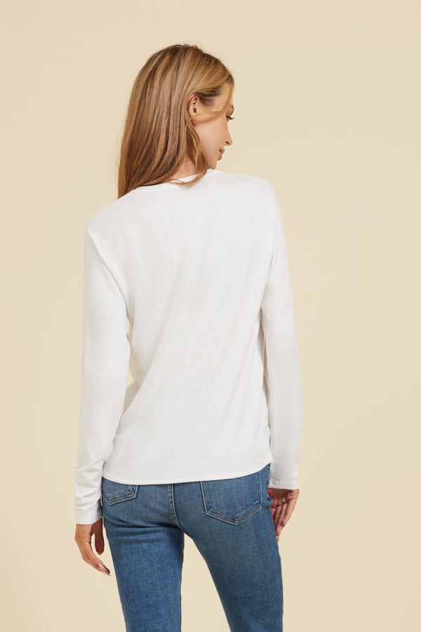 Majestic Soft Touch Semi Relaxed Crewneck in Blanc/White