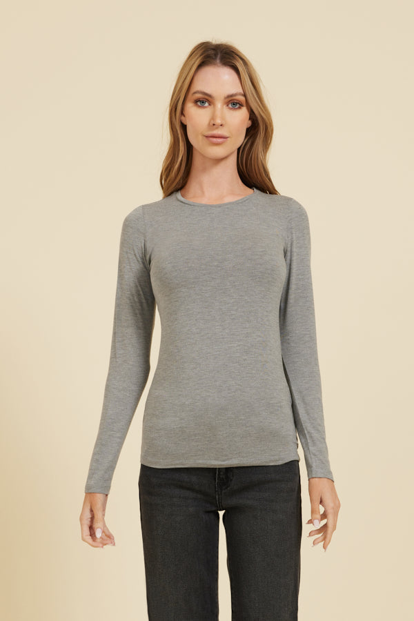 Majestic Long Sleeve Soft Touch Crewneck in Gris Chine