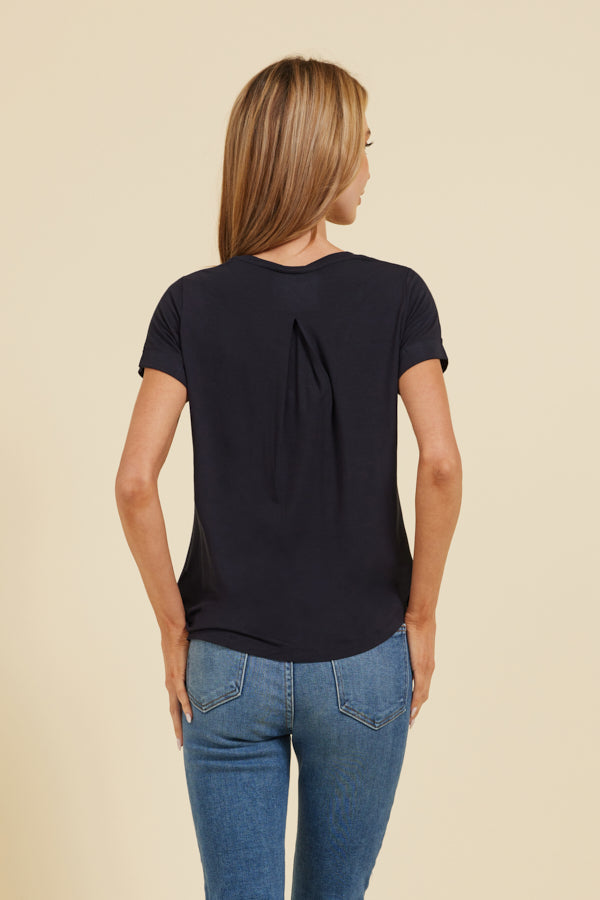Majestic Short Sleeve V-neck Relaxed Tee in Marine