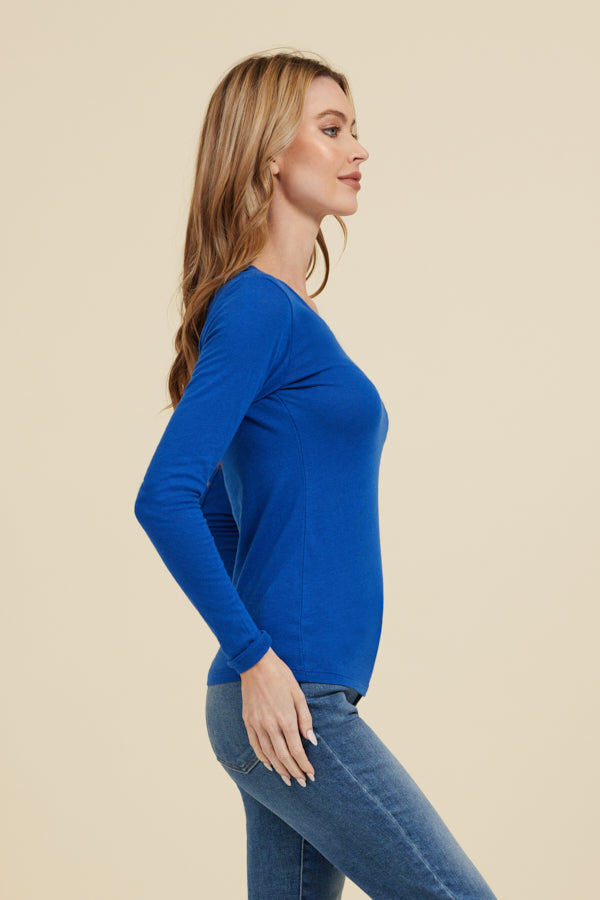 Majestic Cotton/Cashmere Long Sleeve Crewneck in Abyss Blue