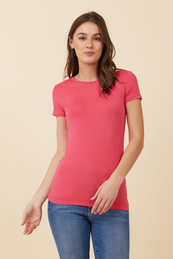 Majestic Soft Touch Short Sleeve Crewneck in Fuschia