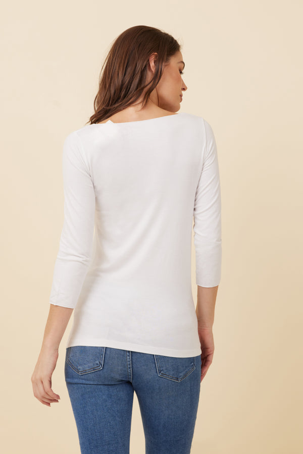 Majestic Soft Touch 3/4 Sleeve merrow Edge Boatneck in Blanc