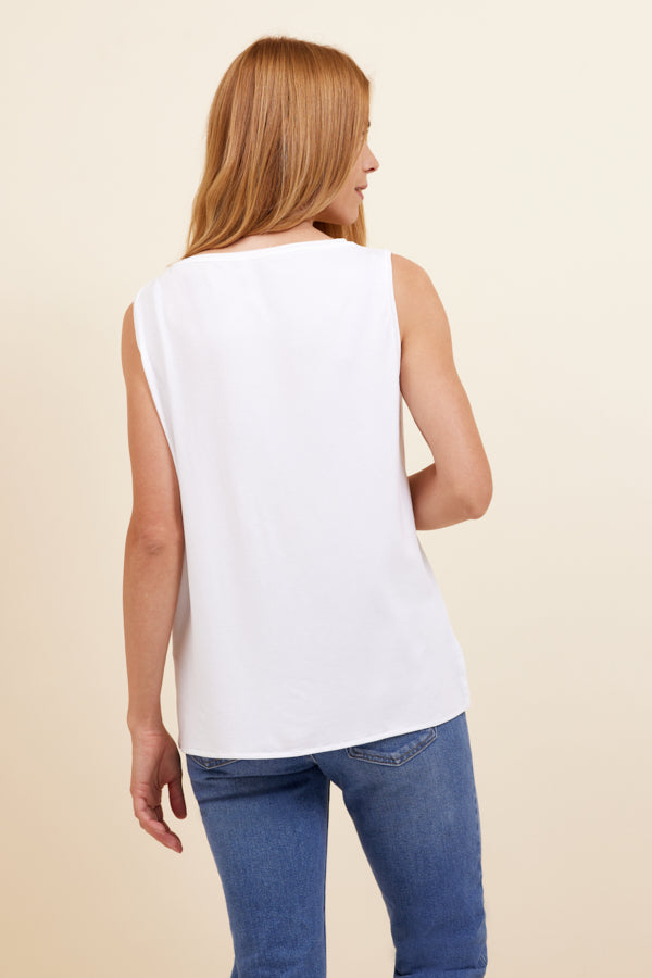 Majestic Soft Touch Semi Relaxed Boatneck Tank in Blanc