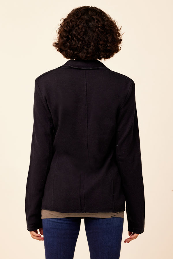 Double Face Cotton Cashmere One Button Blazer in Navy/Charcoal