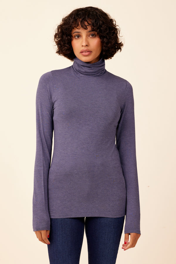 Majestic Soft Touch Long Sleeve Turtleneck in Denim Chine