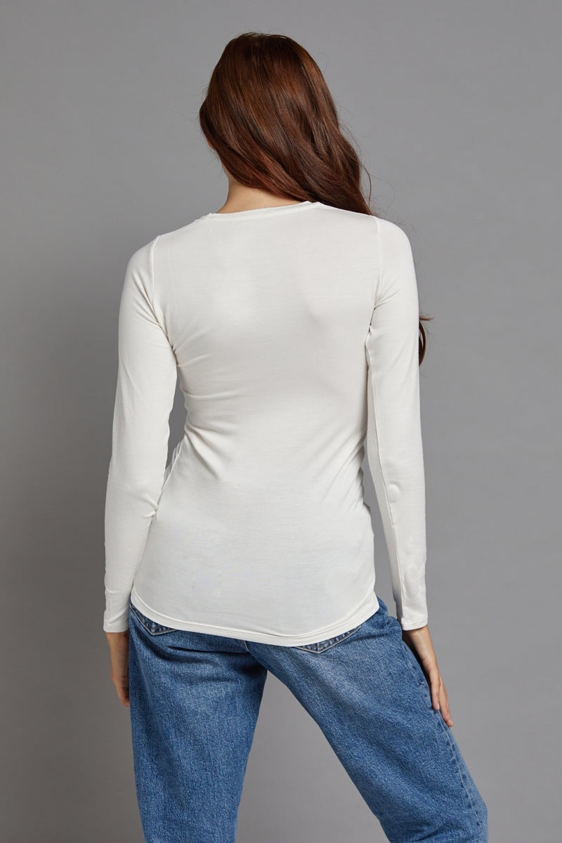 Majestic Long Sleeve Soft Touch Viscose Crewneck in Milk
