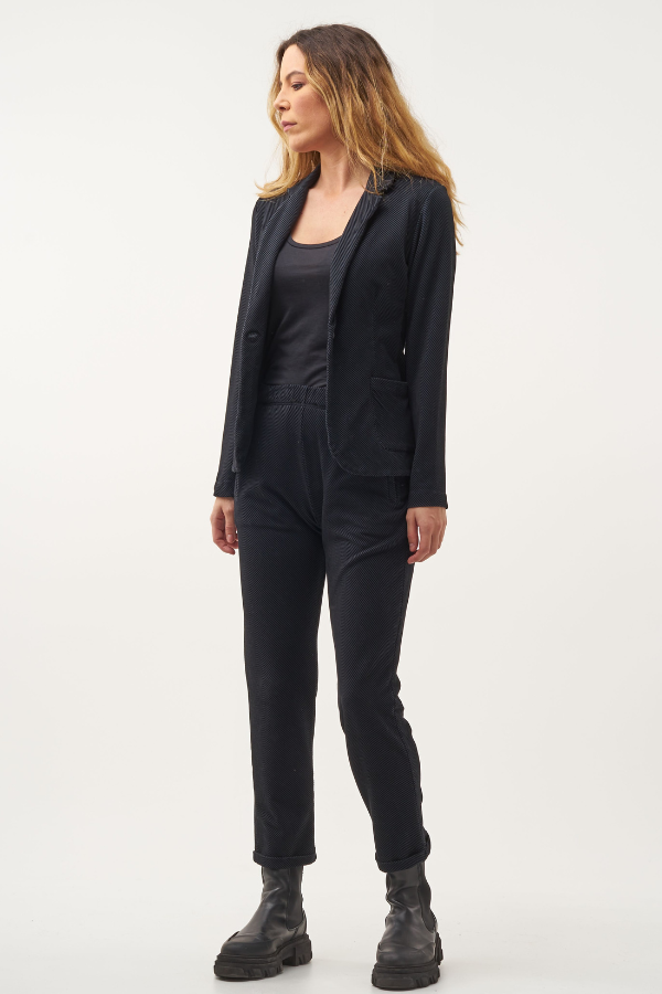 French Terry Rib One Button Blazer in Encre