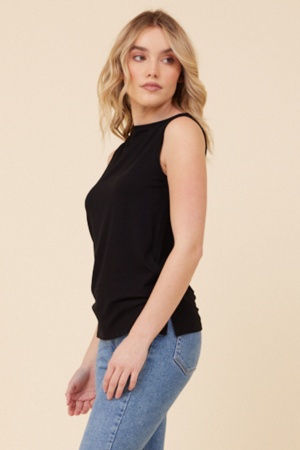 Majestic Soft Touch Semi Relaxed Boatneck Tank in Noir/Black