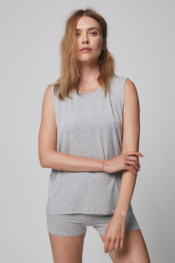 Majestic Soft Touch Crewneck Oversize Tank in Gris Chine Clair