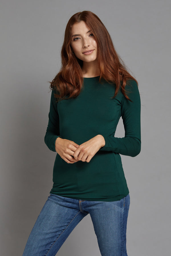 Majestic Long Sleeve Soft Touch Viscose Crewneck in Scarabe