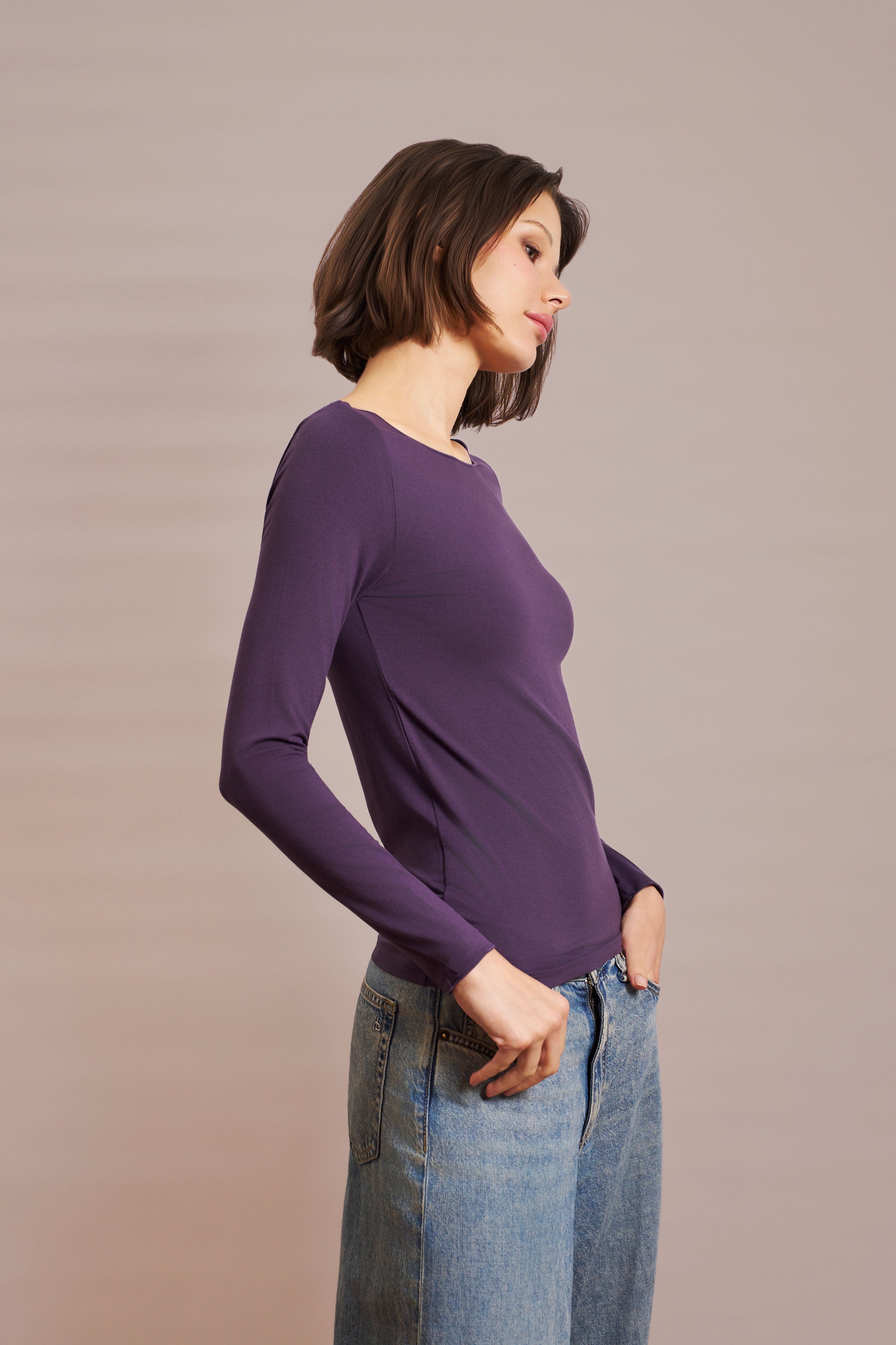 Majestic Soft Touch Long Sleeve Boatneck in Anemone