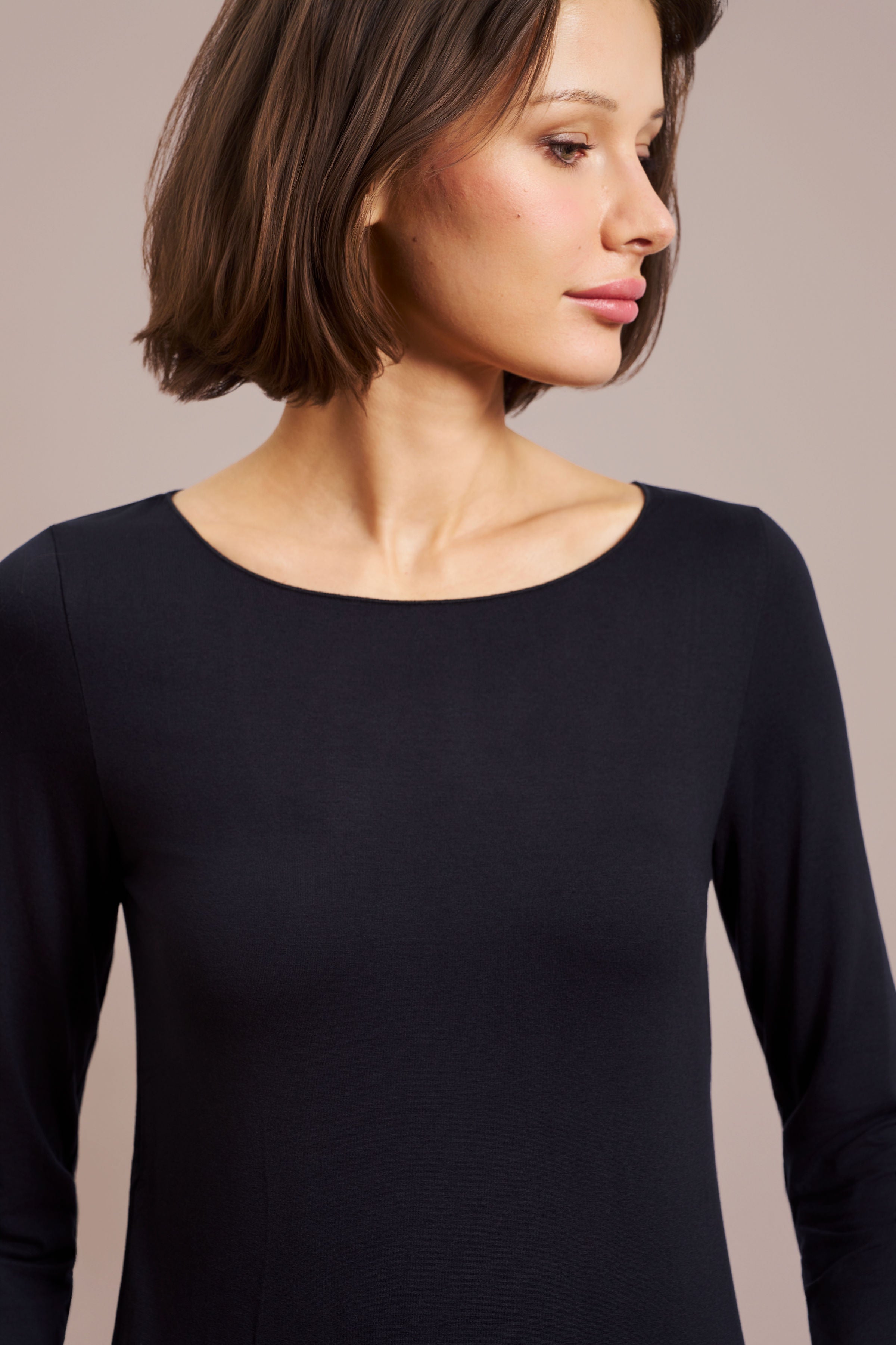 Majestic 3/4 Sleeve Viscose Boatneck Tee in Marine