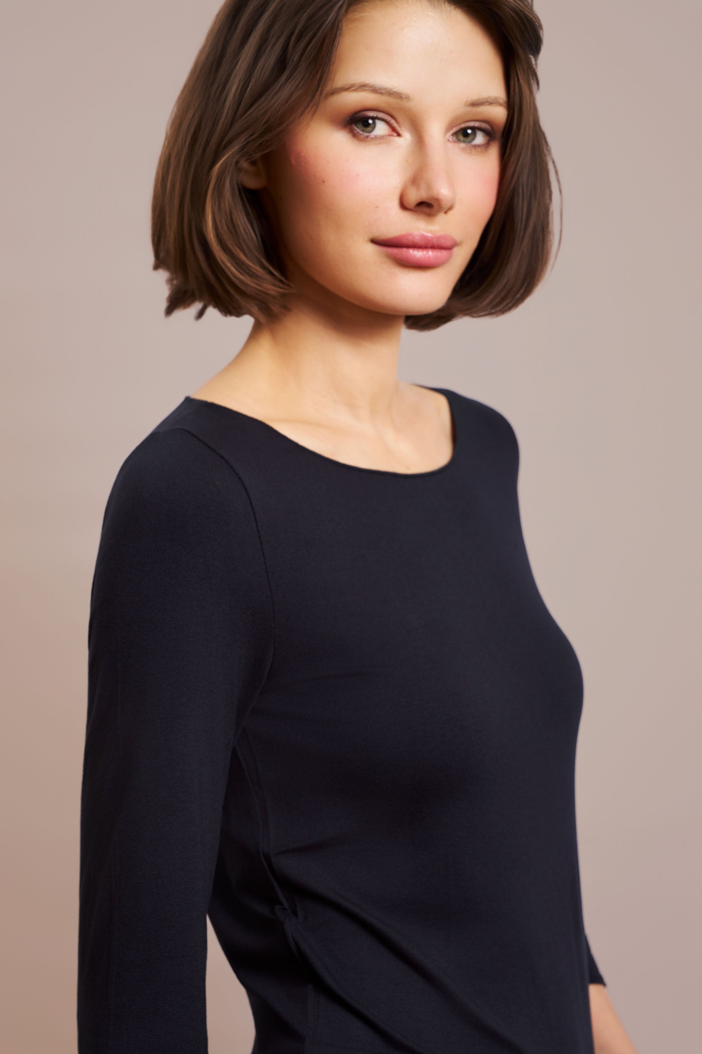 Majestic 3/4 Sleeve Viscose Boatneck Tee in Marine