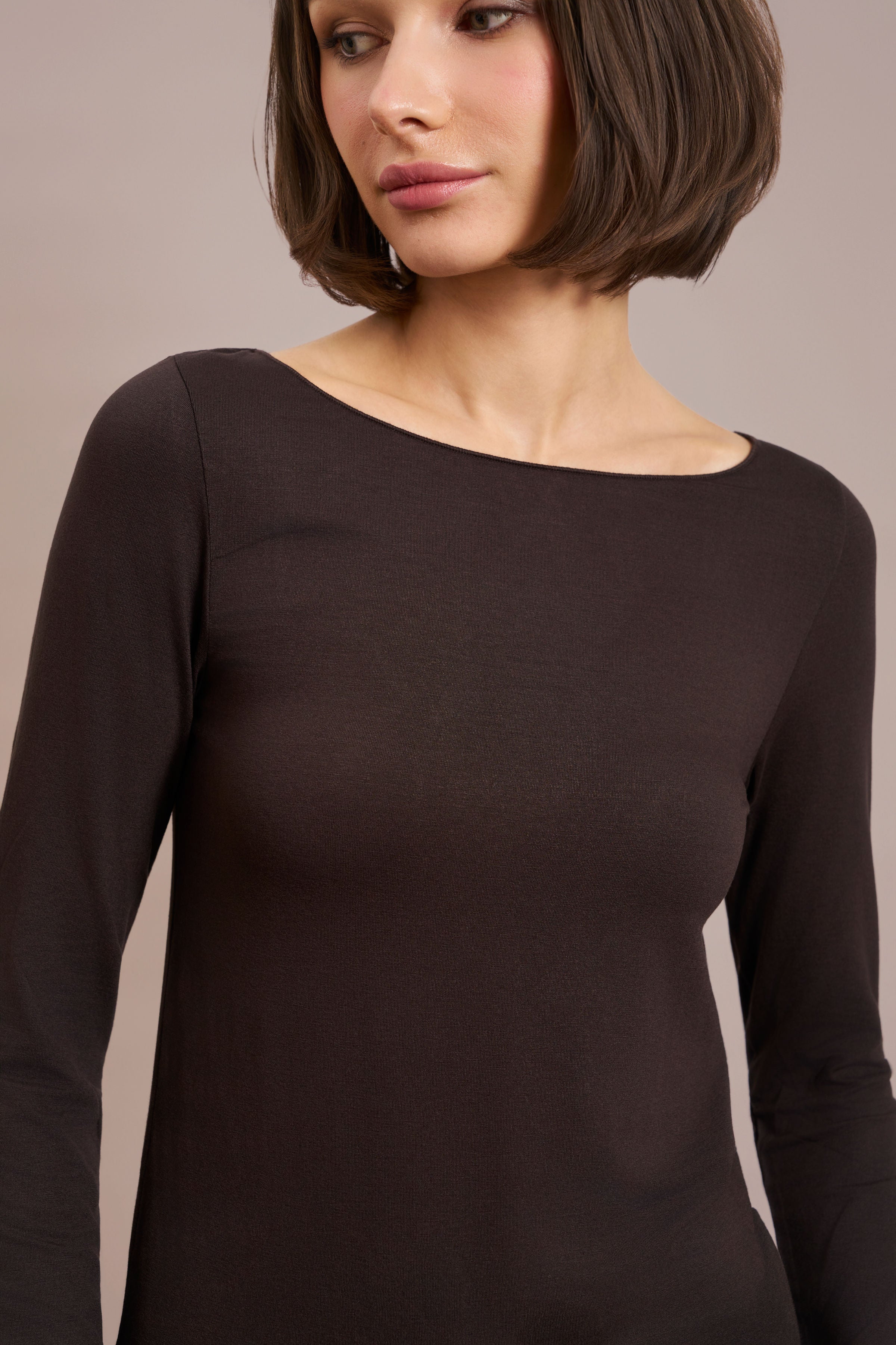 Majestic Soft Touch Long Sleeve Boatneck in Chocolate Mousse