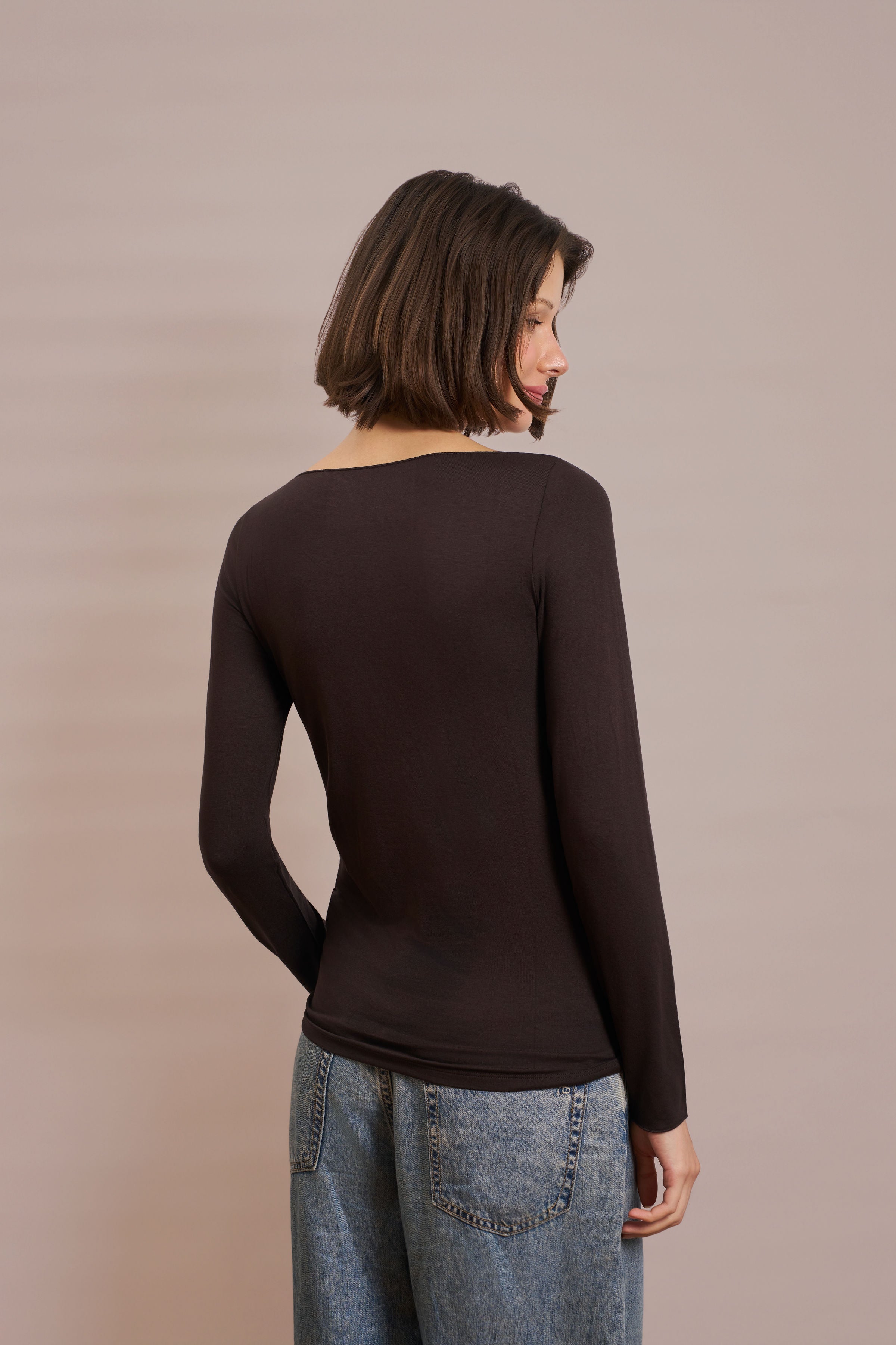 Majestic Soft Touch Long Sleeve Boatneck in Chocolate Mousse