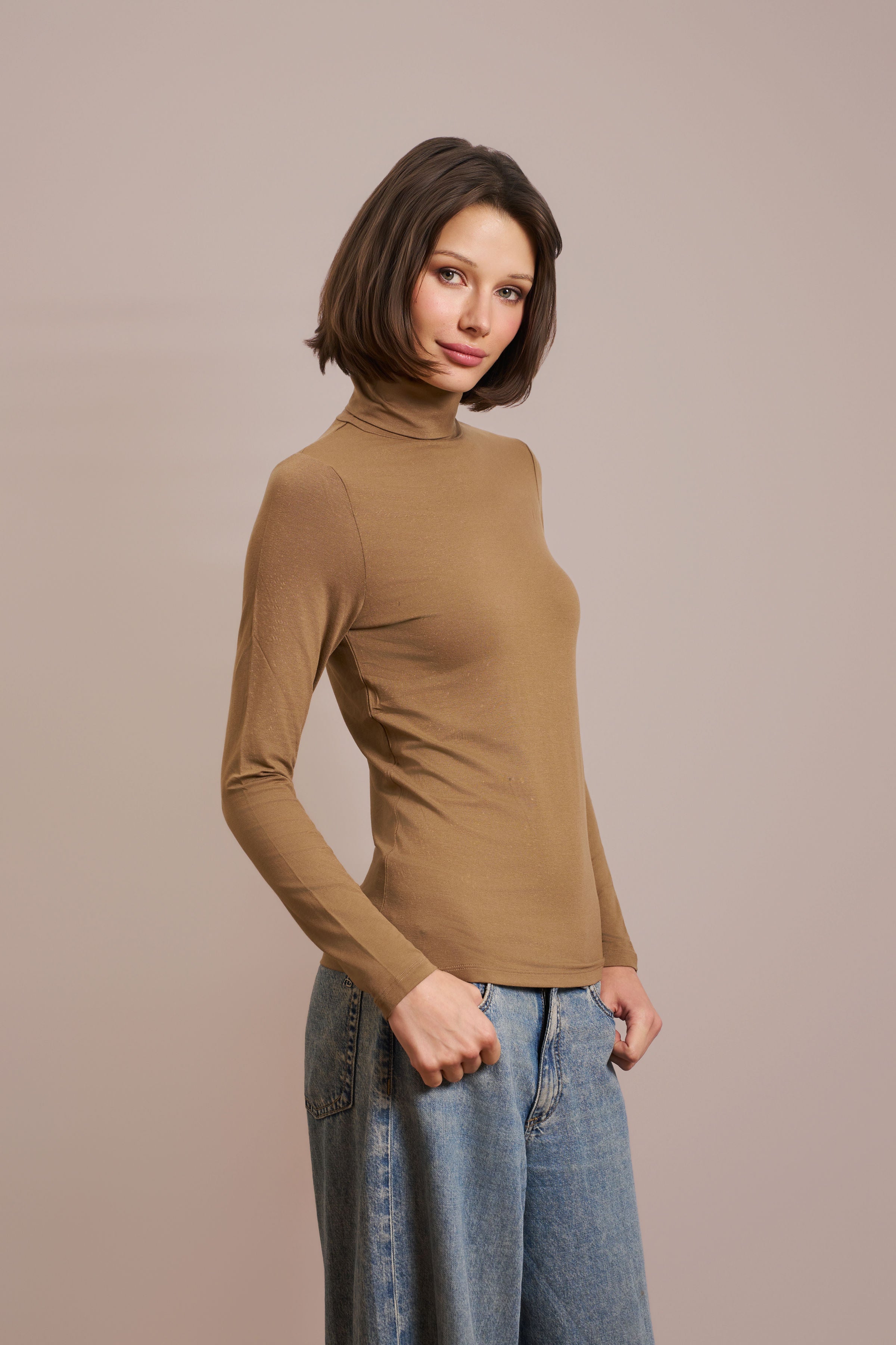 Majestic Soft Touch Long Sleeve Turtleneck in Havana