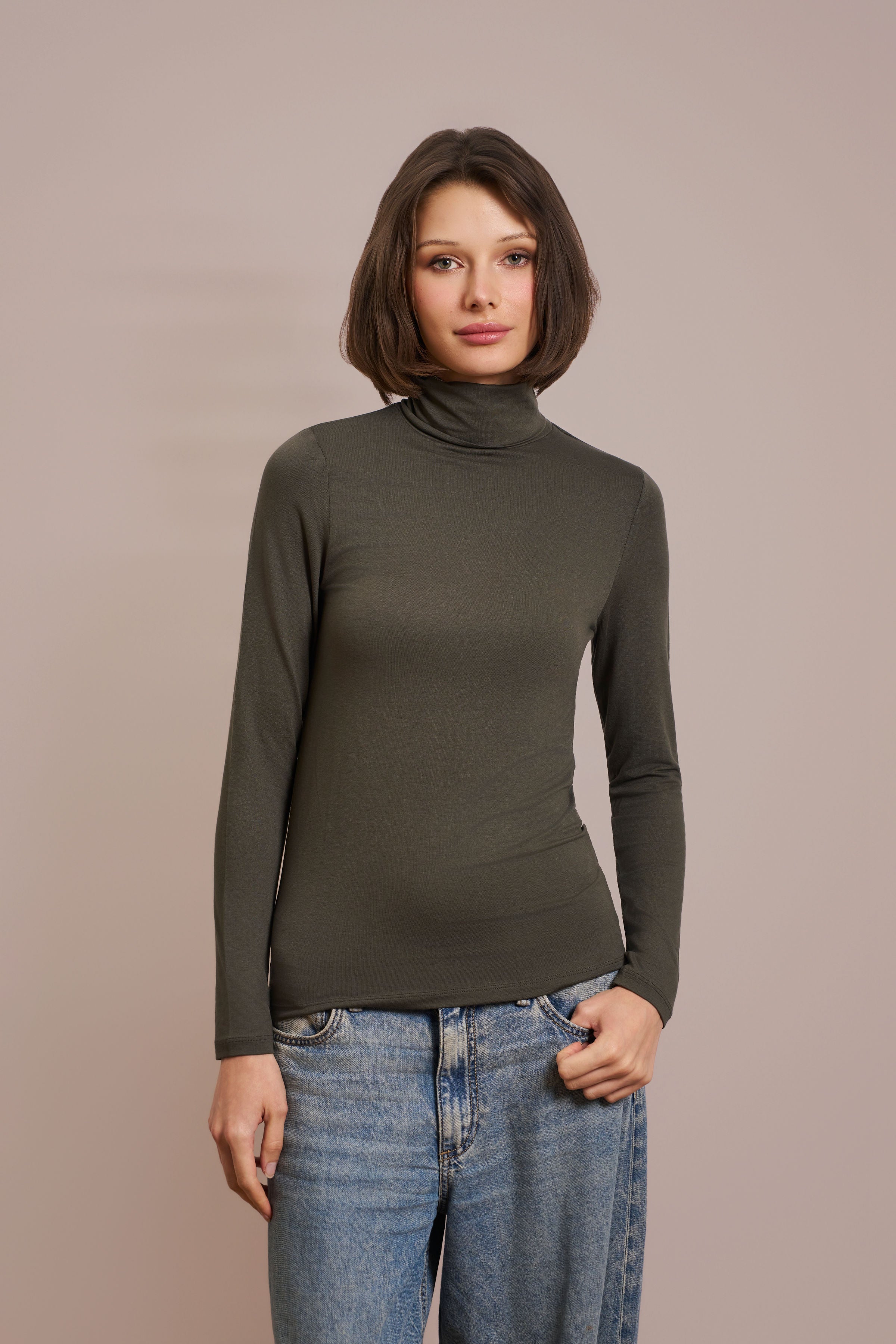 Majestic Soft Touch Long Sleeve Turtleneck in Volcanic Rock