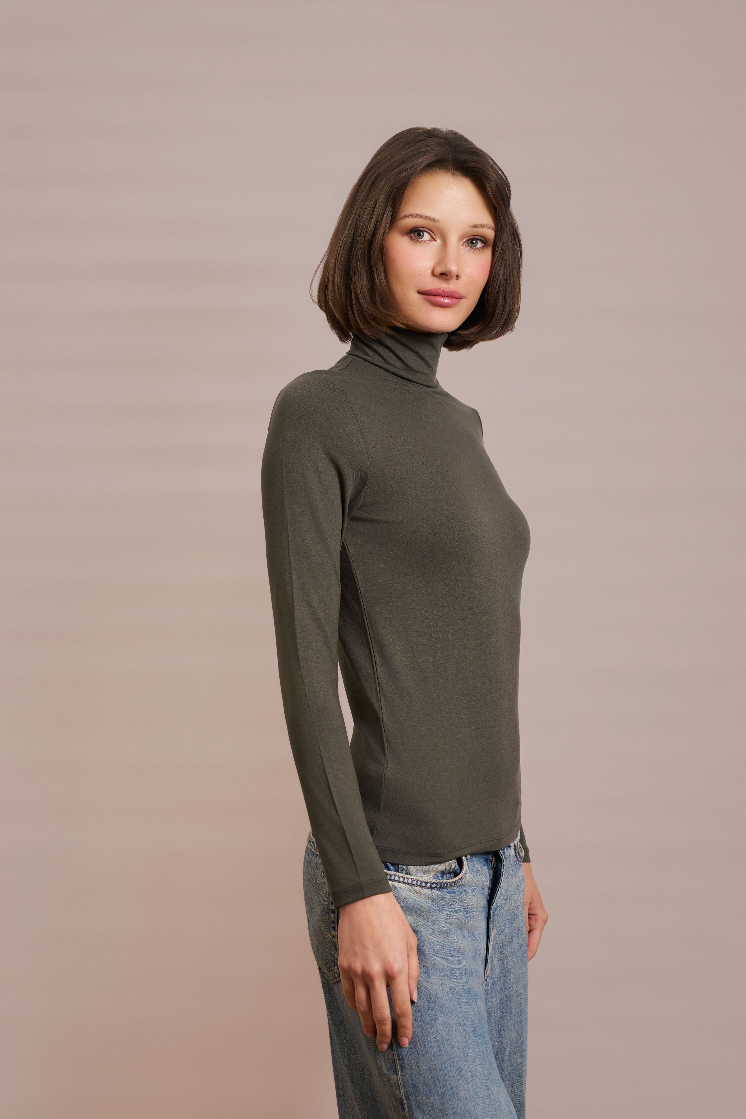 Majestic Soft Touch Long Sleeve Turtleneck in Volcanic Rock