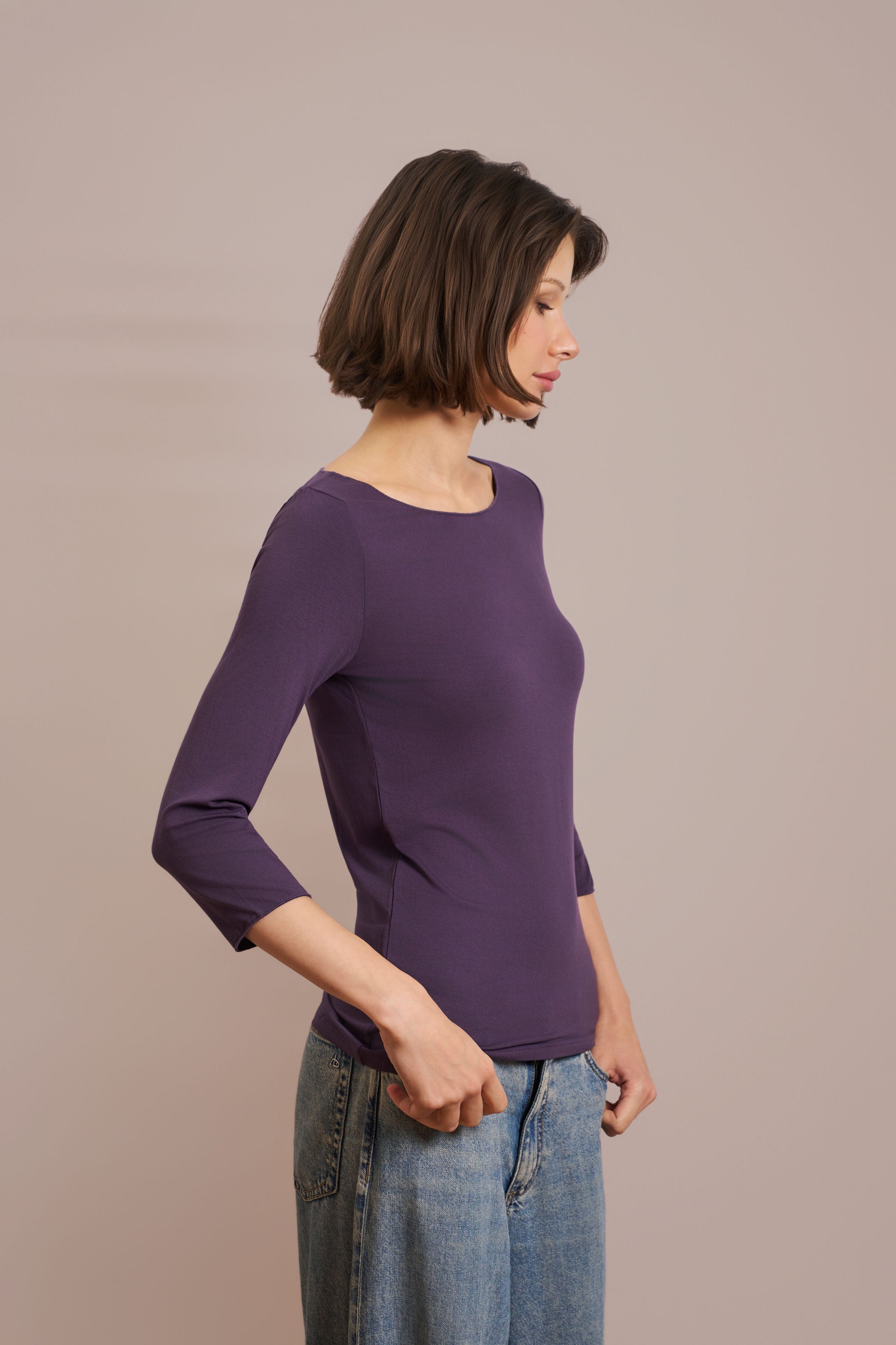 Majestic Soft Touch 3/4 Sleeve Merrow Edge Boatneck in Anemone