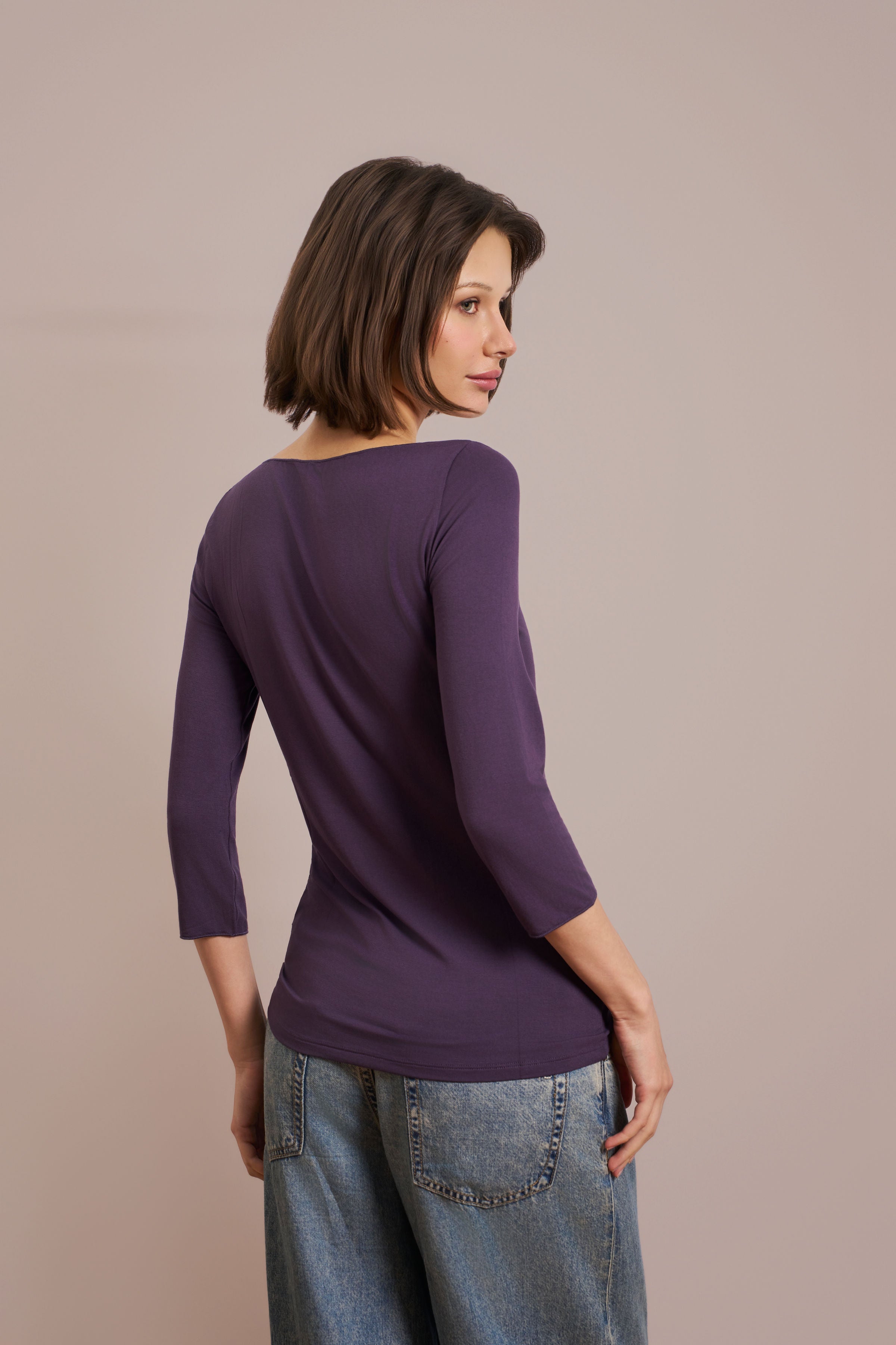 Majestic Soft Touch 3/4 Sleeve Merrow Edge Boatneck in Anemone