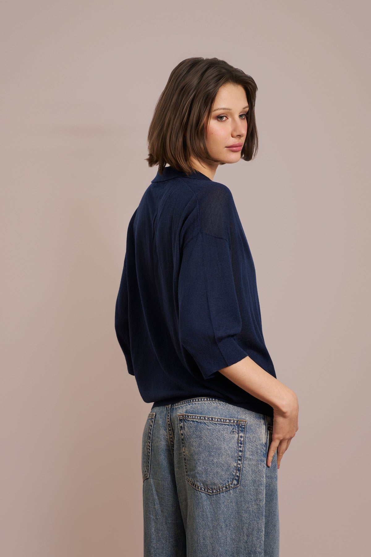 Elbow Sleeve Polo in Marine