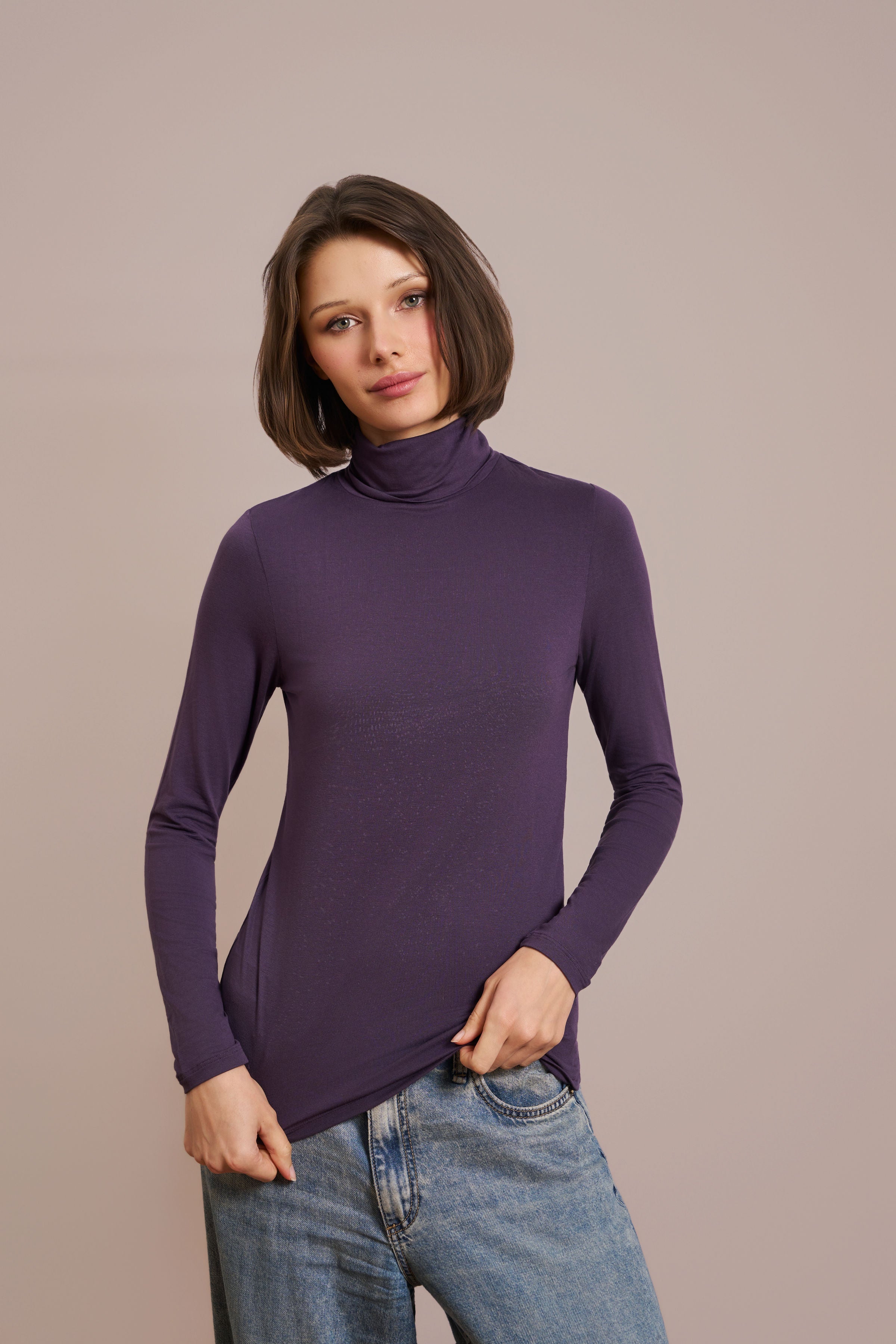Majestic Soft Touch Long Sleeve Turtleneck in Anemone