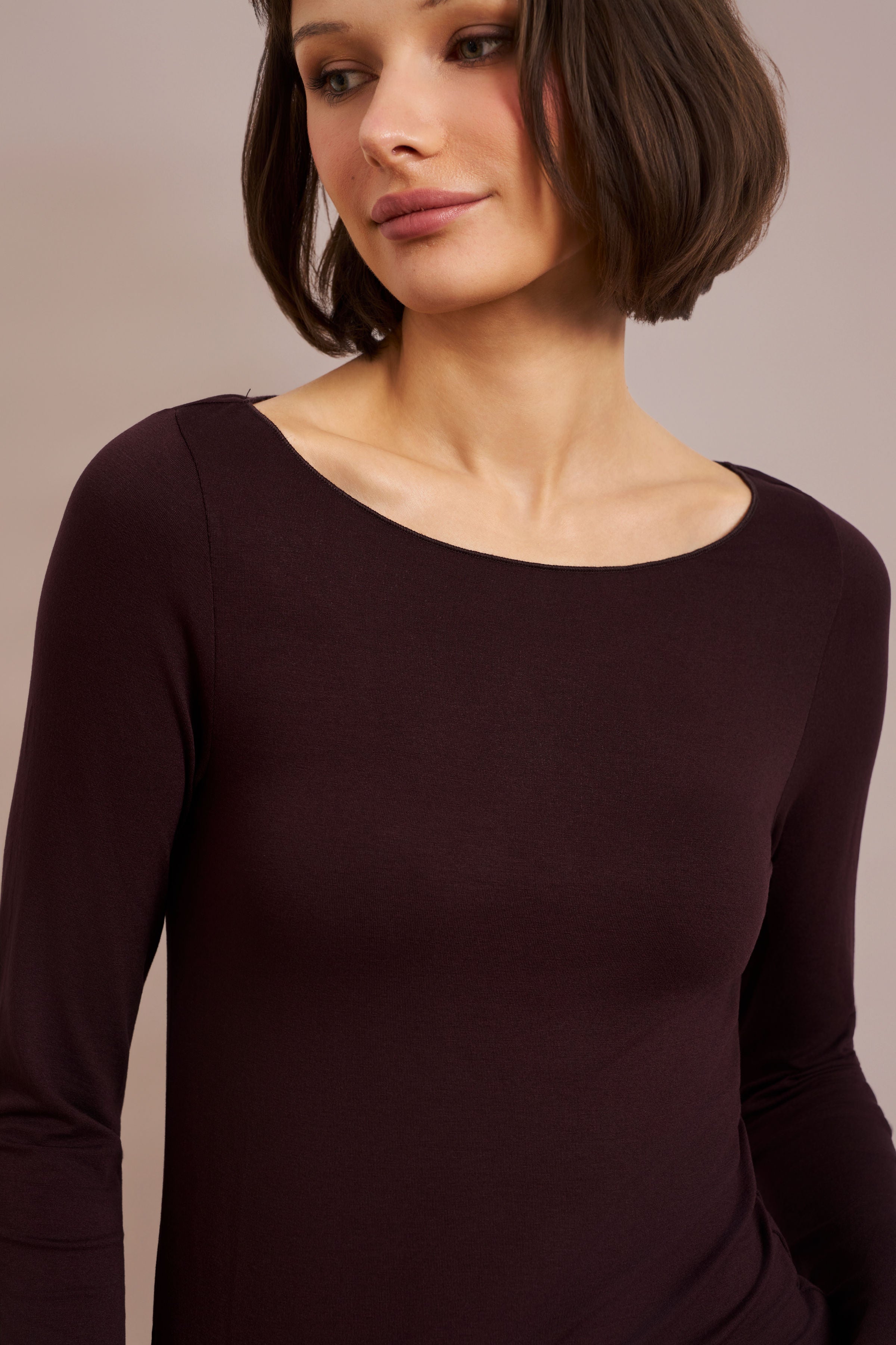 Majestic Soft Touch Long Sleeve Boatneck in Aubergine