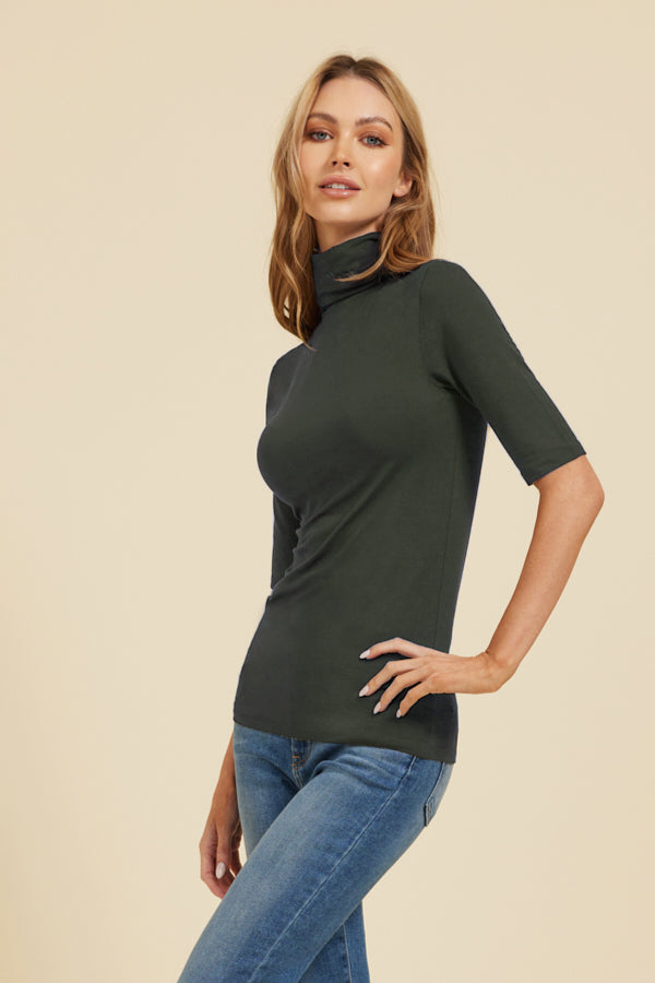 Majestic Soft Touch Elbow Sleeve Turtleneck in Forest