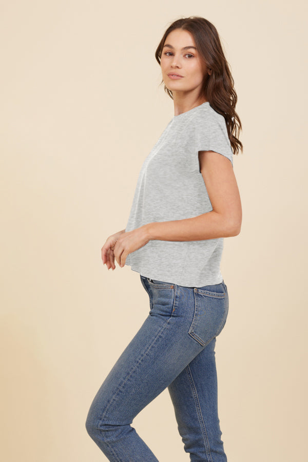 French Terry Cap Sleeve Crewneck in Gris Chine Clair